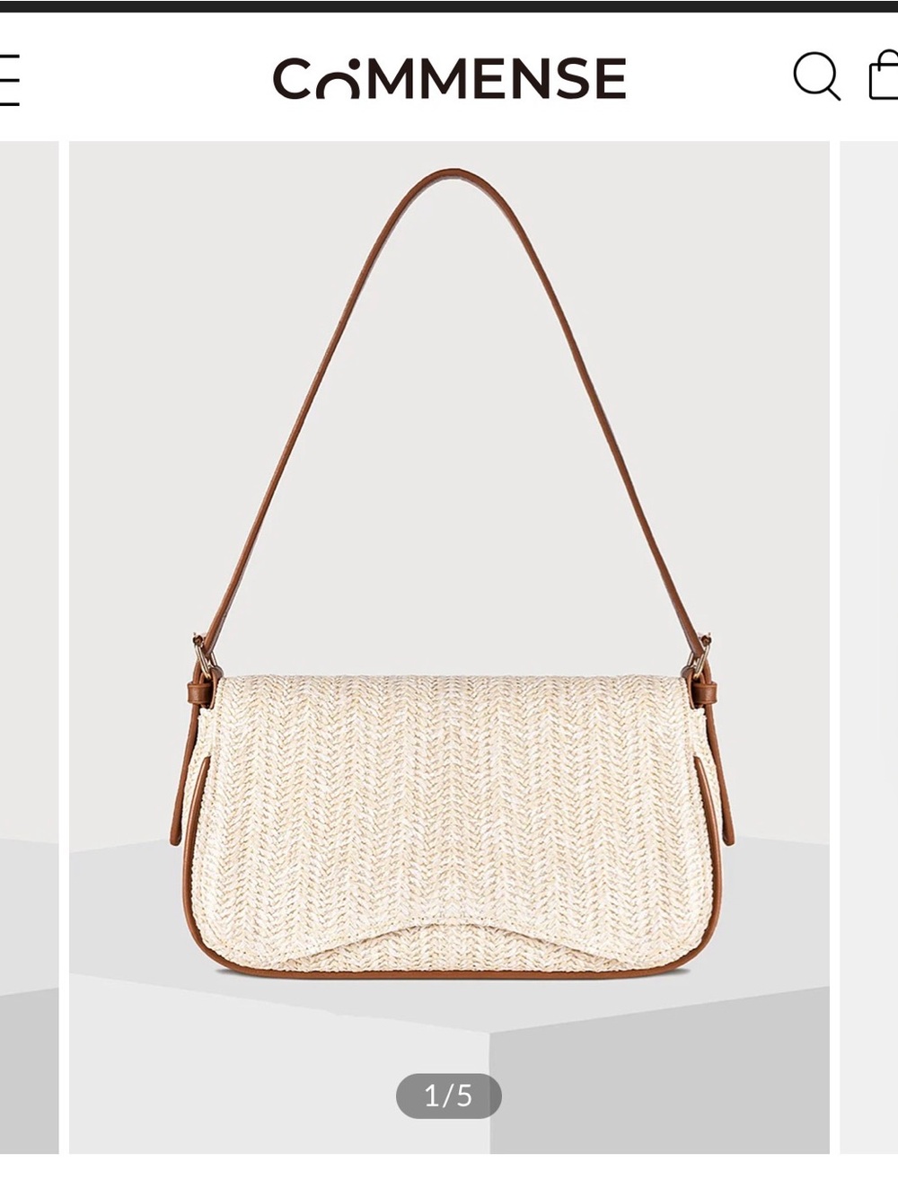 Commense Cream Woven Shoulder Bag with Brown Trim and Strap